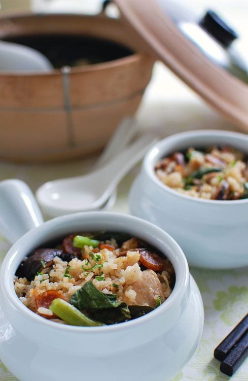 Claypot Chicken Rice - chicken, cornstarch, Chinese rice wine, sesame oil. | rasamalaysia.com