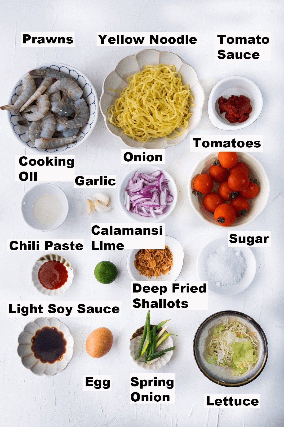 Ingredients for malay prawn noodles (Mee Udang) recipe. 