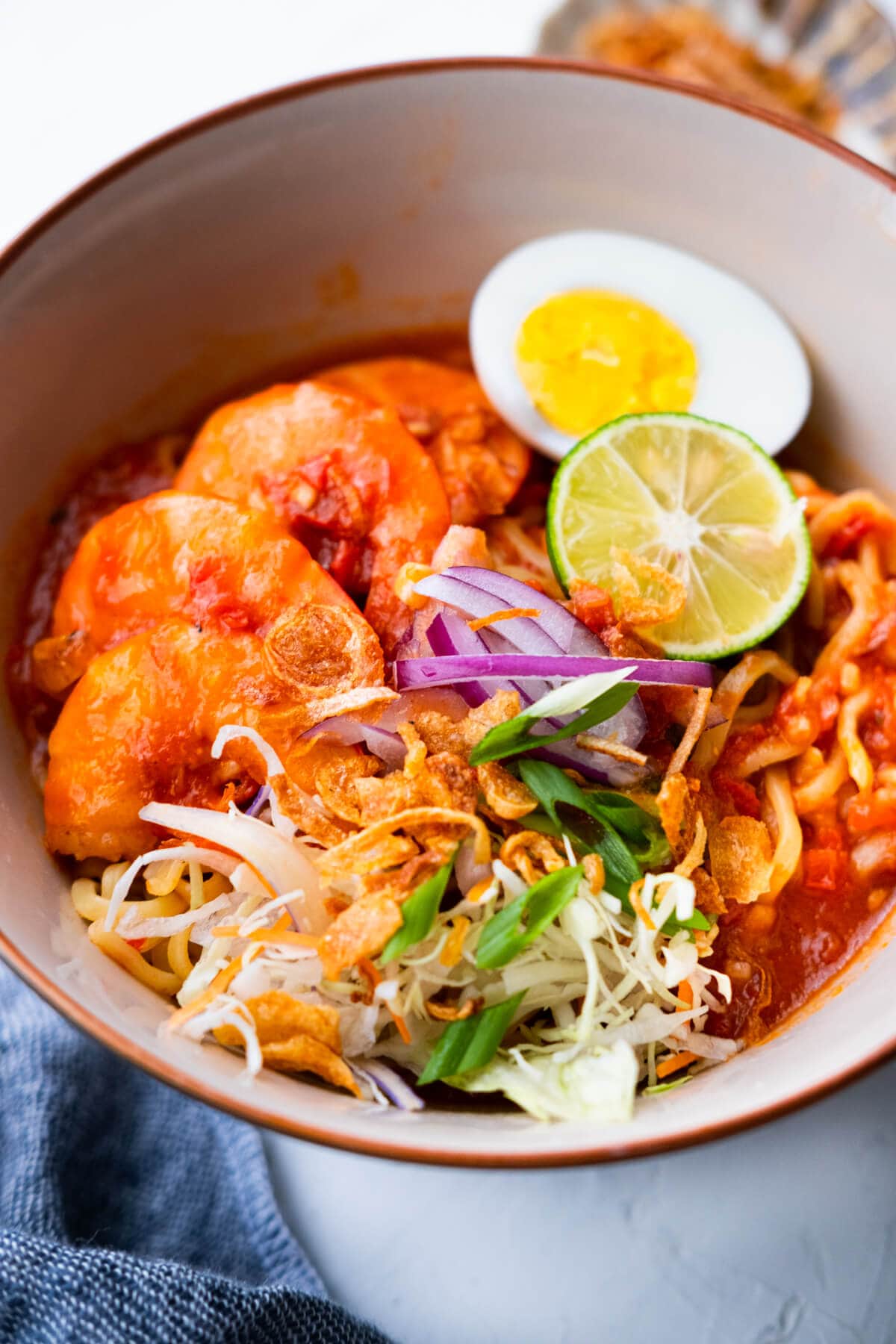 Mee udang served in a bowl. 