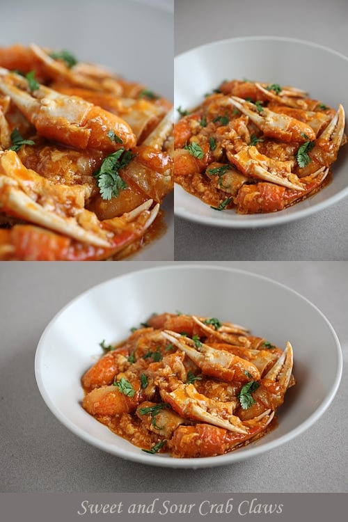 Sweet and Sour Crab Claws - crab claws, ketchup, chili sauce, egg, ginger, garlic, cilantro. | rasamalaysia.com