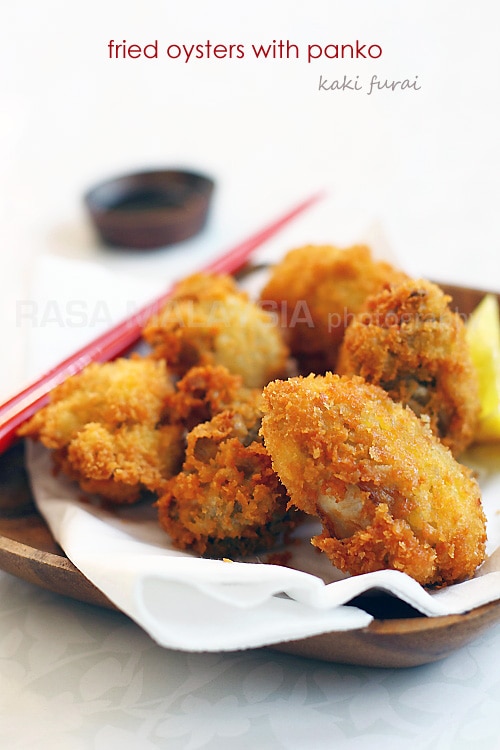 Fried Oysters with Panko (Kaki Furai/Kaki Fry) recipe - Everyone loves panko, or Japanese bread crumb, that gives fried foods an airy, light, and super crispy coating. | rasamalaysia.com