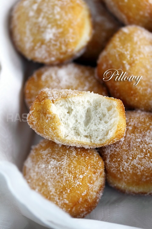 Cheater Donuts using Pillsbury biscuits. Fluffy, light, pillowy and oh-so-YUM. These sugared Pillsbury biscuits are the BEST! | rasamalaysia.com