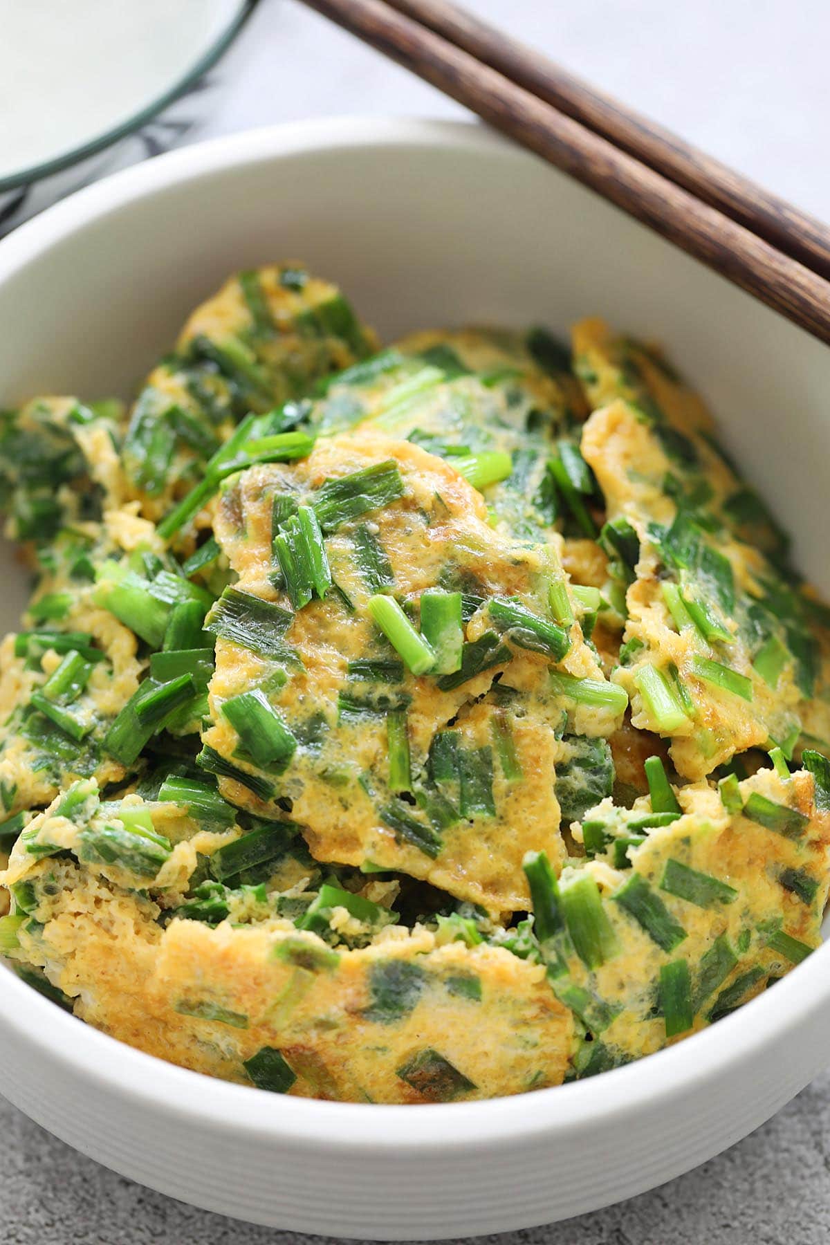 Garlic chives omelette in a bowl. 
