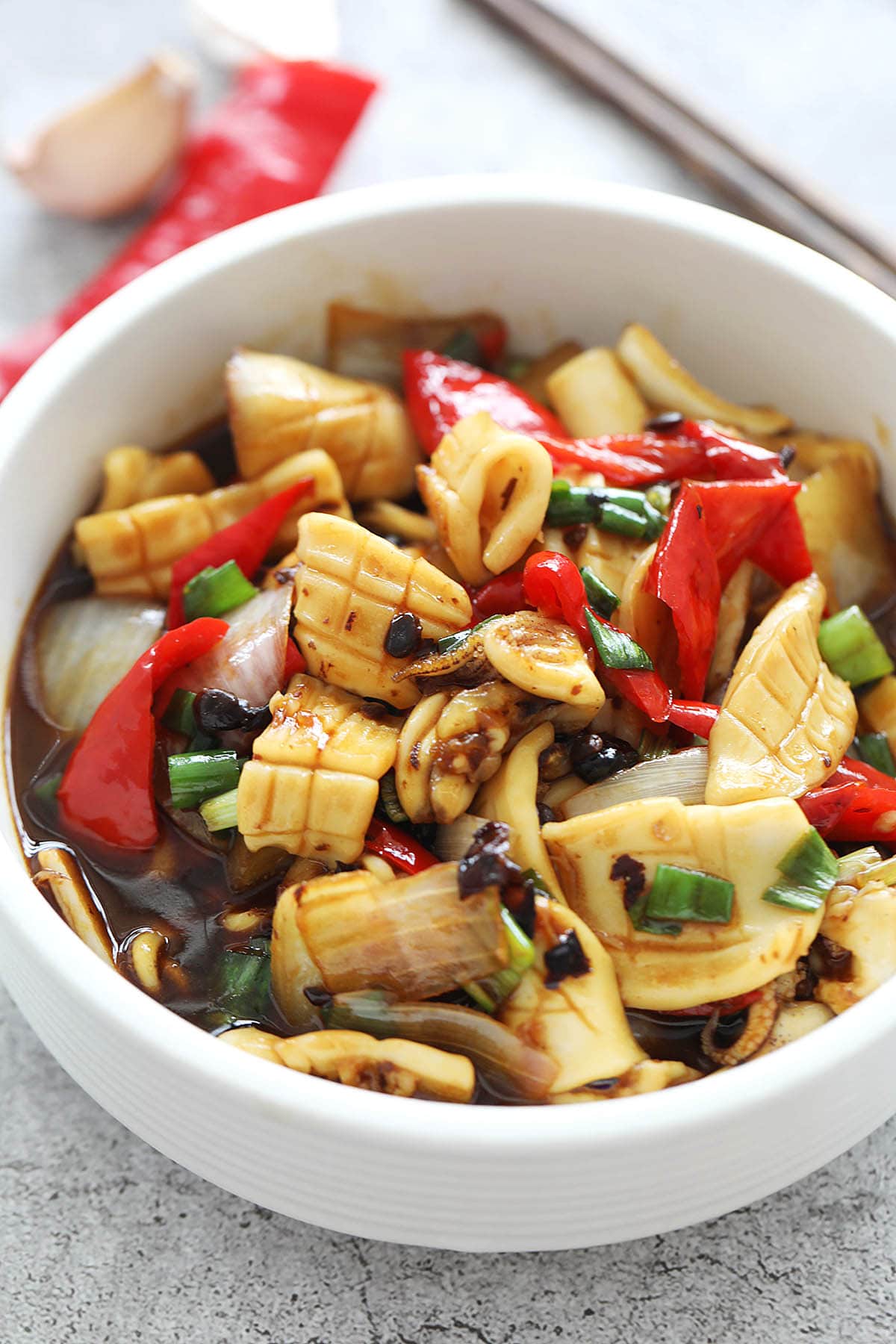 Squid stir fry with Chinese fermented black beans. 