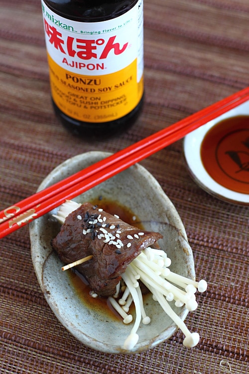 Easy Japanese beef rolls recipe with ponzu sauce. Made with Mizkan HONTERI Mirin and AJIPON Ponzu. | rasamalaysia.com
