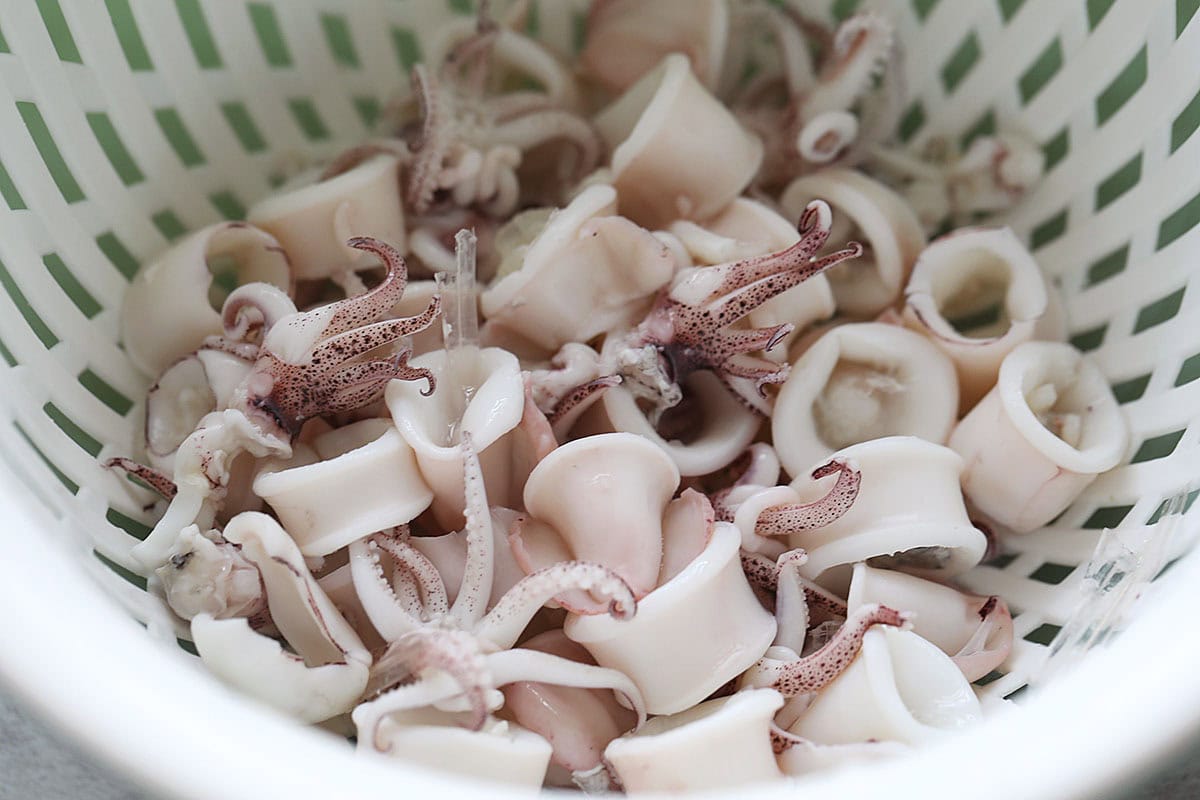 Blanched squid ready for Chnese squid recipe. 