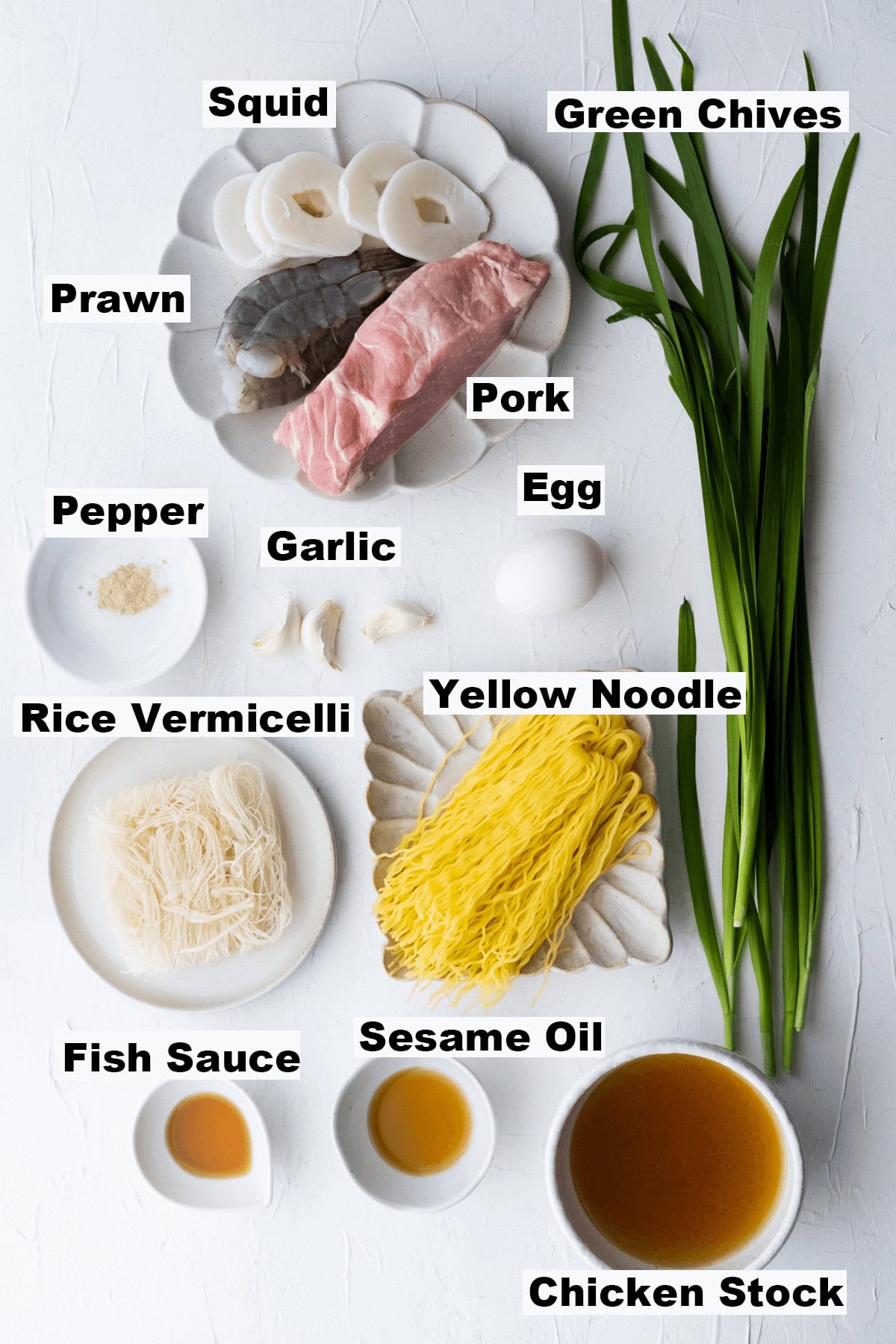 Ingredients for Singapore Hokkien Mee. 