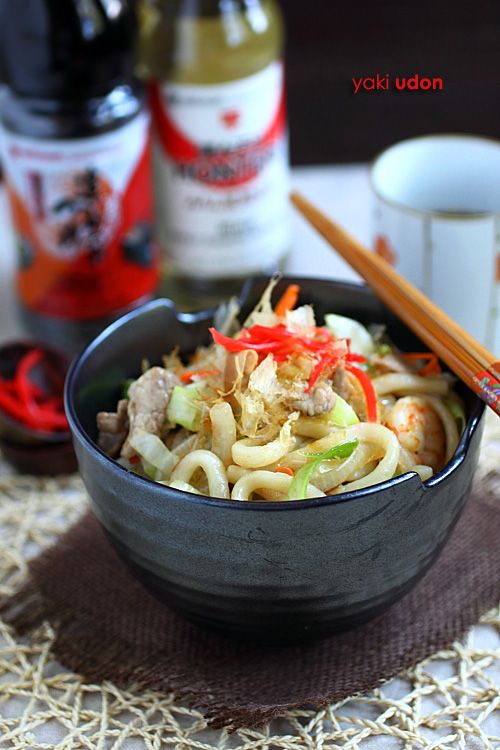 Udon noodles are popular Japanese noodles and widely eaten. You can use udon noodles to make yaki udon-fried udon noodles with veggies and meat. | rasamalaysia.com