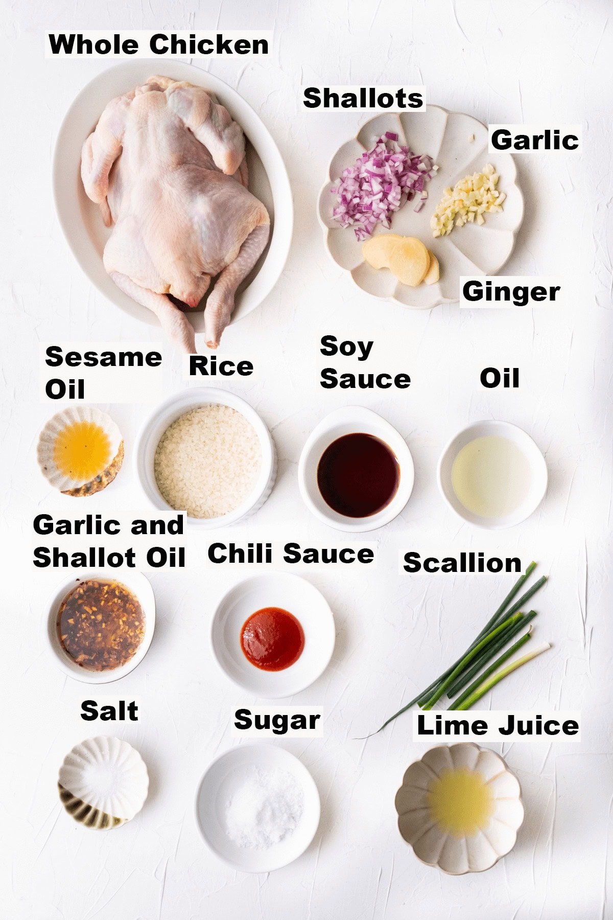 Ingredients for chicken rice. 