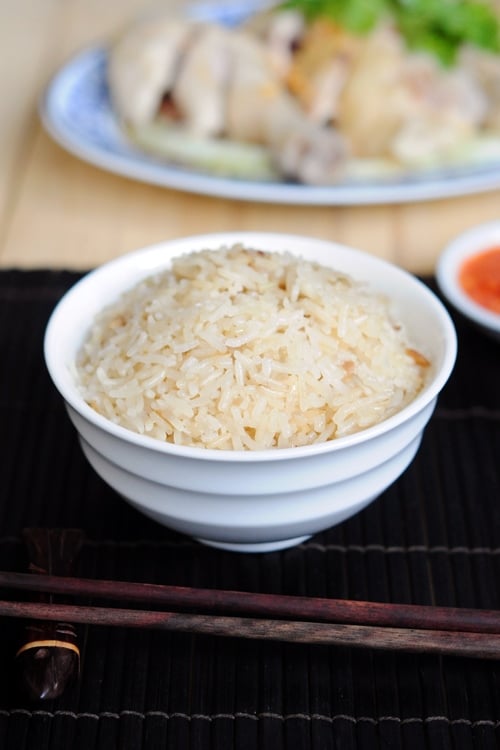 This is a chicken rice dish found in Malaysia and Singapore, called Hainanese chicken rice. Easy and delicious chicken rice recipe. | rasamalaysia.com