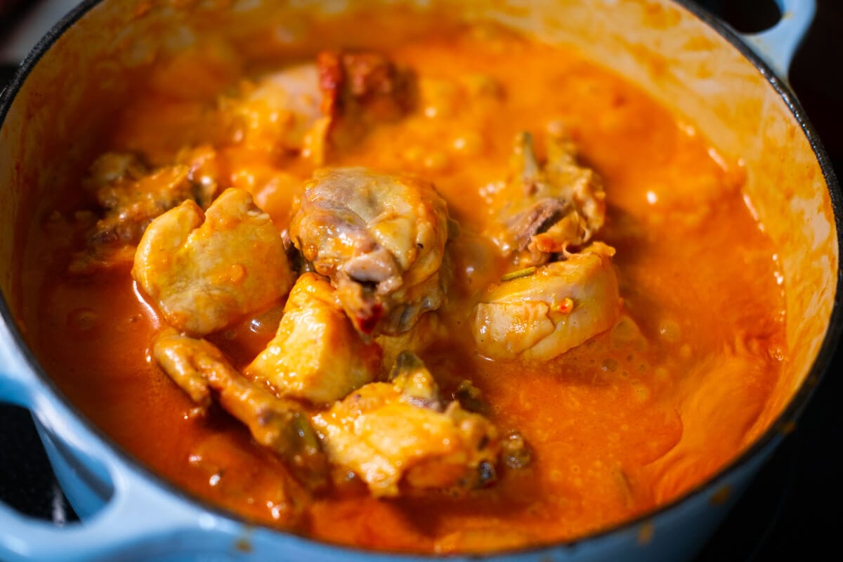 Ayam masak merah in a pot.