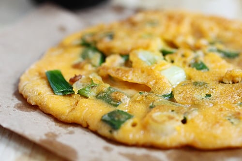 Korean Scallion Pancake (Pajeon) - savory pancake with scallion and kimchi, amazing appetizer that you can't stop eating | rasamalaysia.com