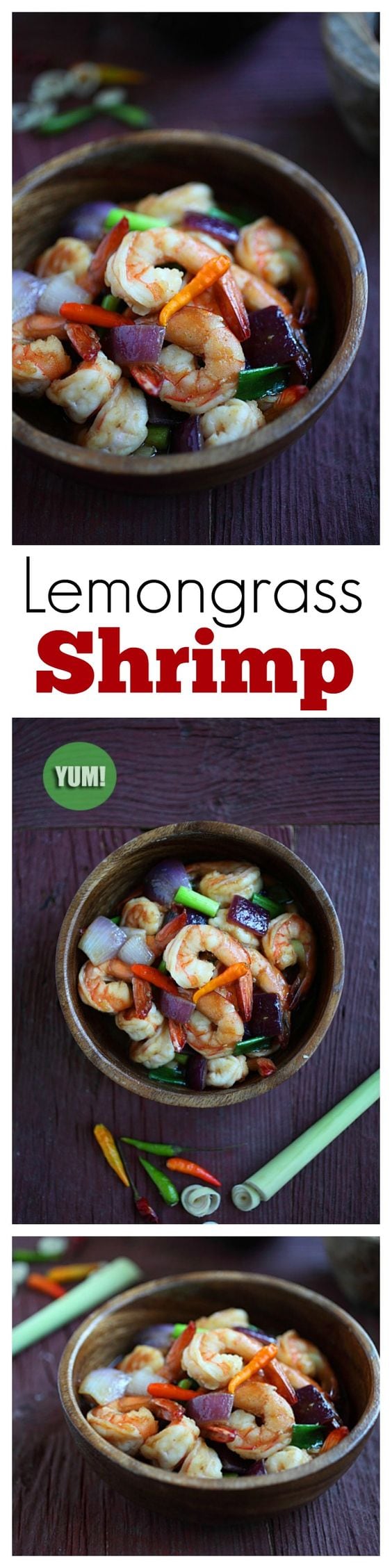 Lemongrass Shrimp - the EASIEST and BEST shrimp stir-fry recipe ever, with lemongrass onion and hoisin sauce | rasamalaysia.com