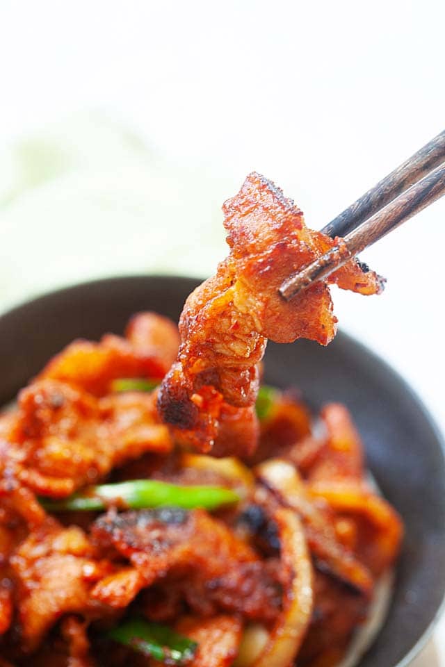 Pork bulgogi marinated with bulgogi marinade.