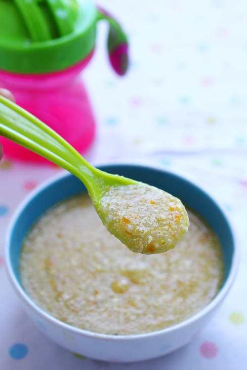 Easy homemade baby blended congee (rice porridge).