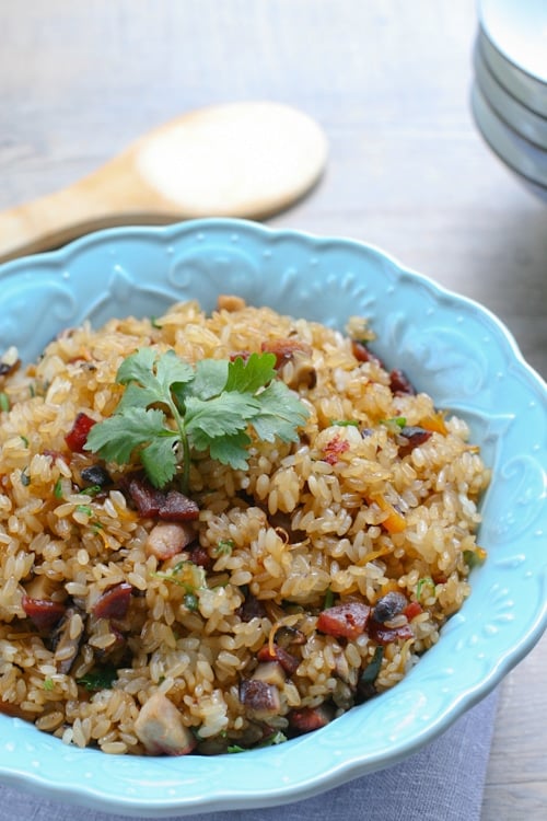 Easy and delicious homemade fried mochi rice, served in a plate.