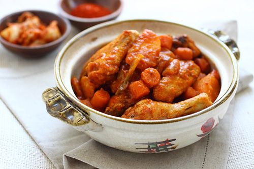 Healthy and delicious slow cooker Korean gochujang chicken stew .
