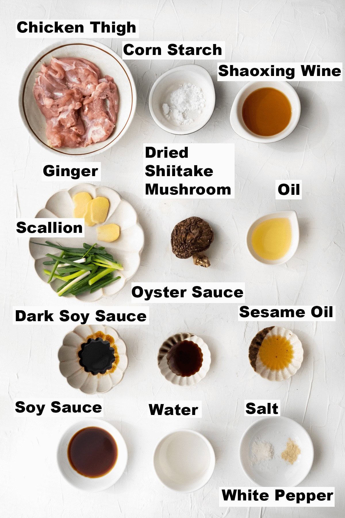 Ingredients for claypot chicken.