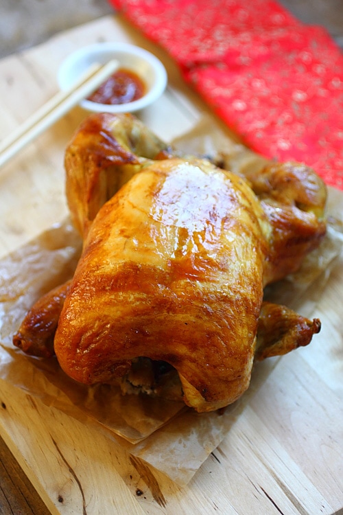 Easy and delicious Chinese style roasted whole chicken.