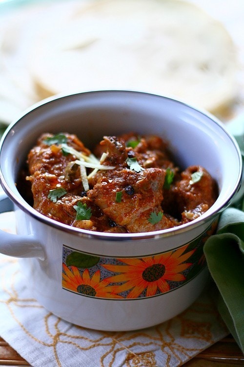 Easy and delicious mild spicy Indian chicken in rich yogurt curry.