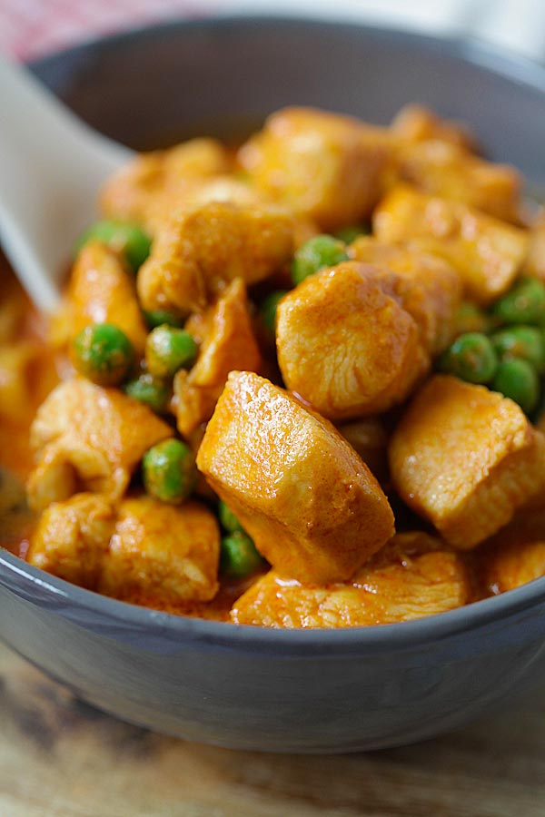 Close up view of Panang Curry in a bowl ready to serve.