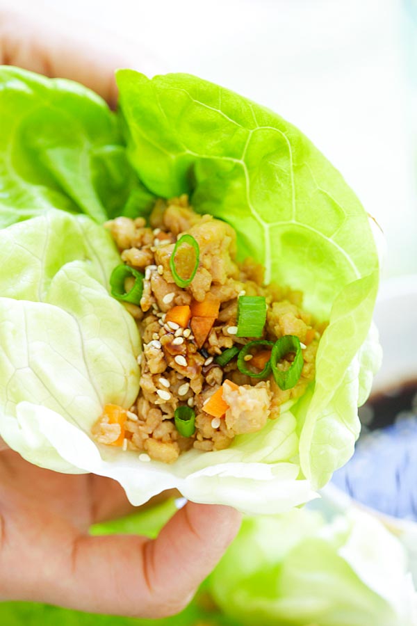 Quick and easy chicken lettuce wraps.