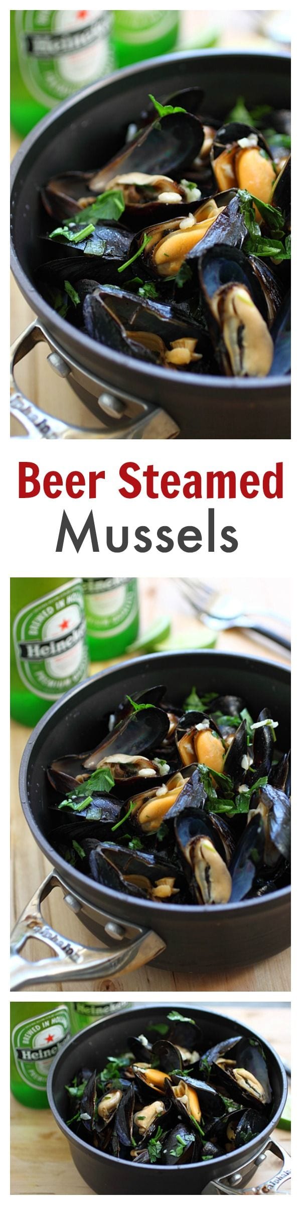 Beer Steamed Mussels - DELICIOUS mussels cooked with beer and garlic herb. So good, MUCH cheaper than restaurants and ready in 10 mins | rasamalaysia.com