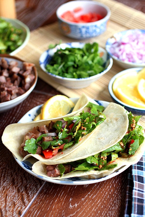 Easy and healthy homemade Korean kalbi wrapped in taco.