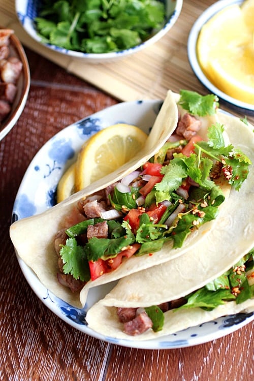 Easy and quick Korean taco wrapped with Korean BBQ beef kalbi.