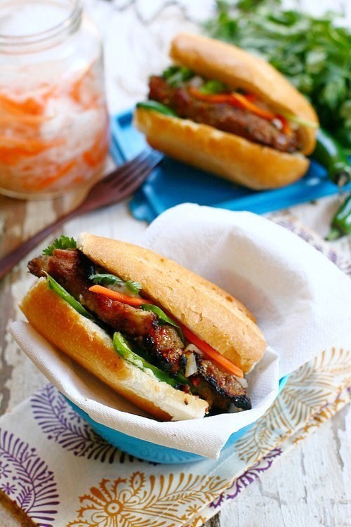 Banh Mi with pork and baguette, ready to serve