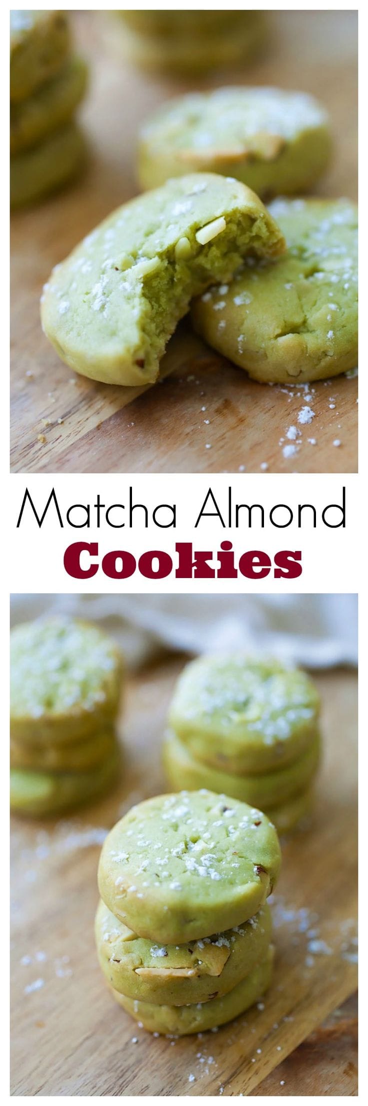 Matcha cookies with almond – buttery and crumbly Japanese matcha (green tea) cookies with almond. Super easy matcha cookies recipe that anyone can make | rasamalaysia.com