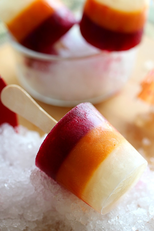 Summer fruity Popsicle made with longan, mango and pomegranate.