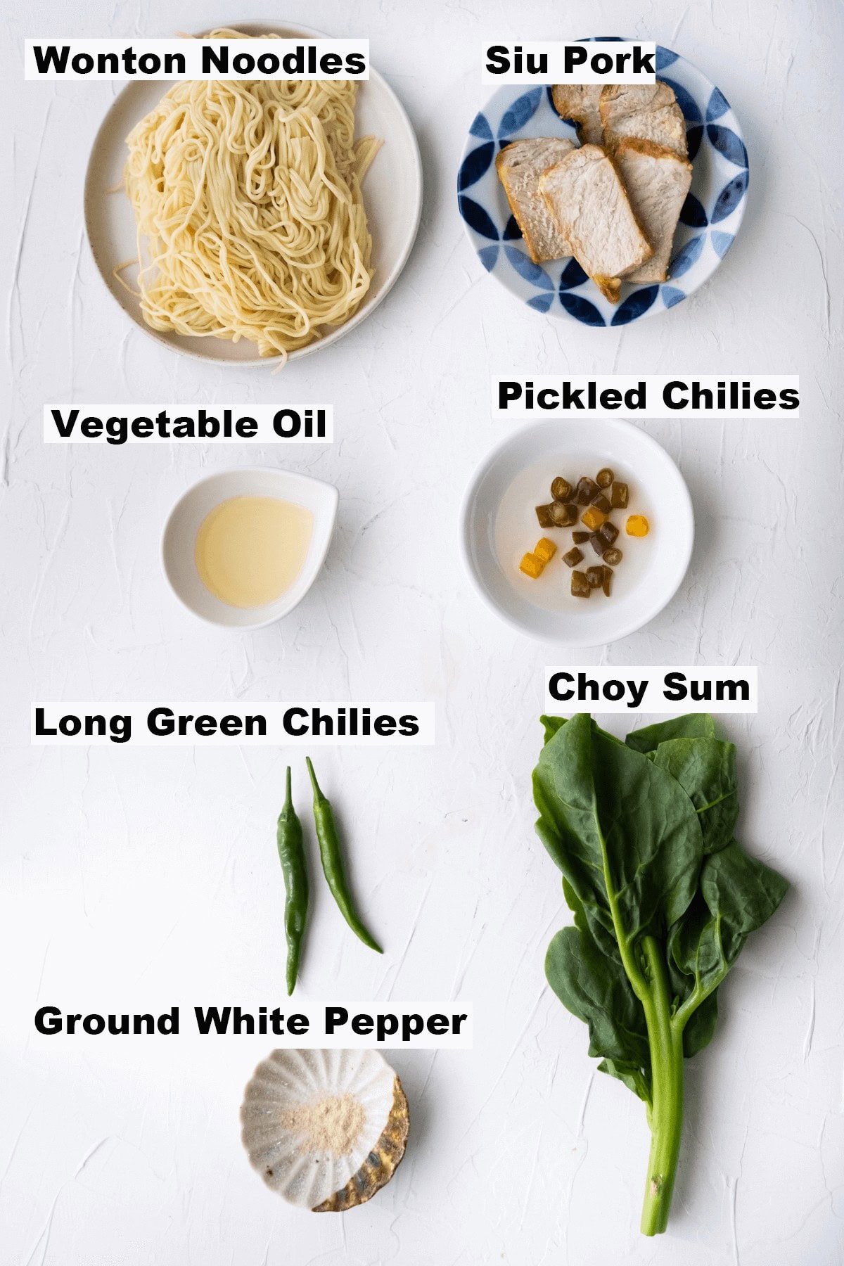 Ingredients for wonton noodles. 