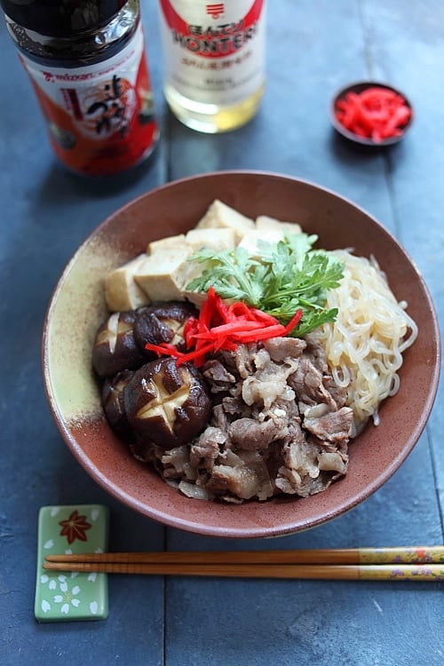 Easy and quick Japanese sukiyaki donburi rice bowl recipe.