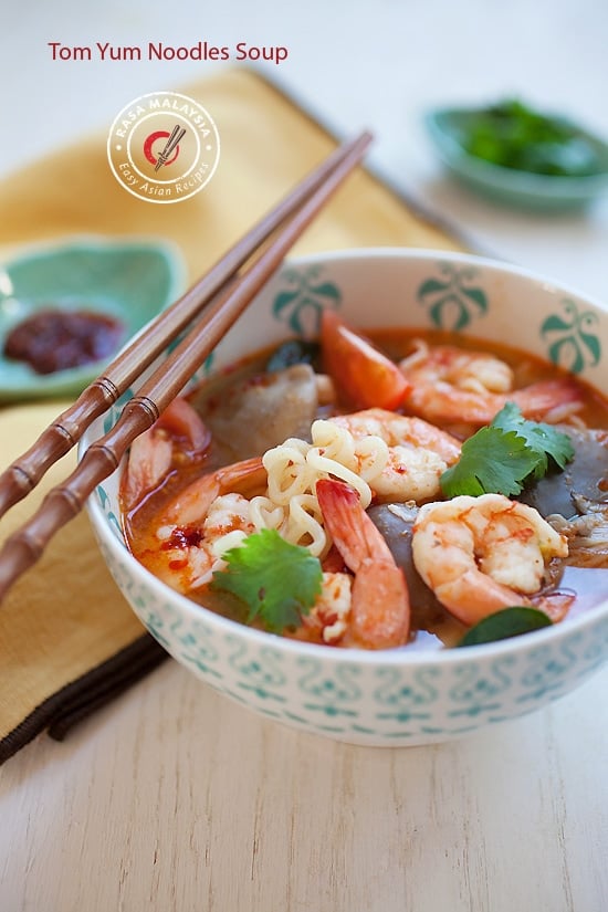 Easy and quick homemade tom yum goong noodle soup.