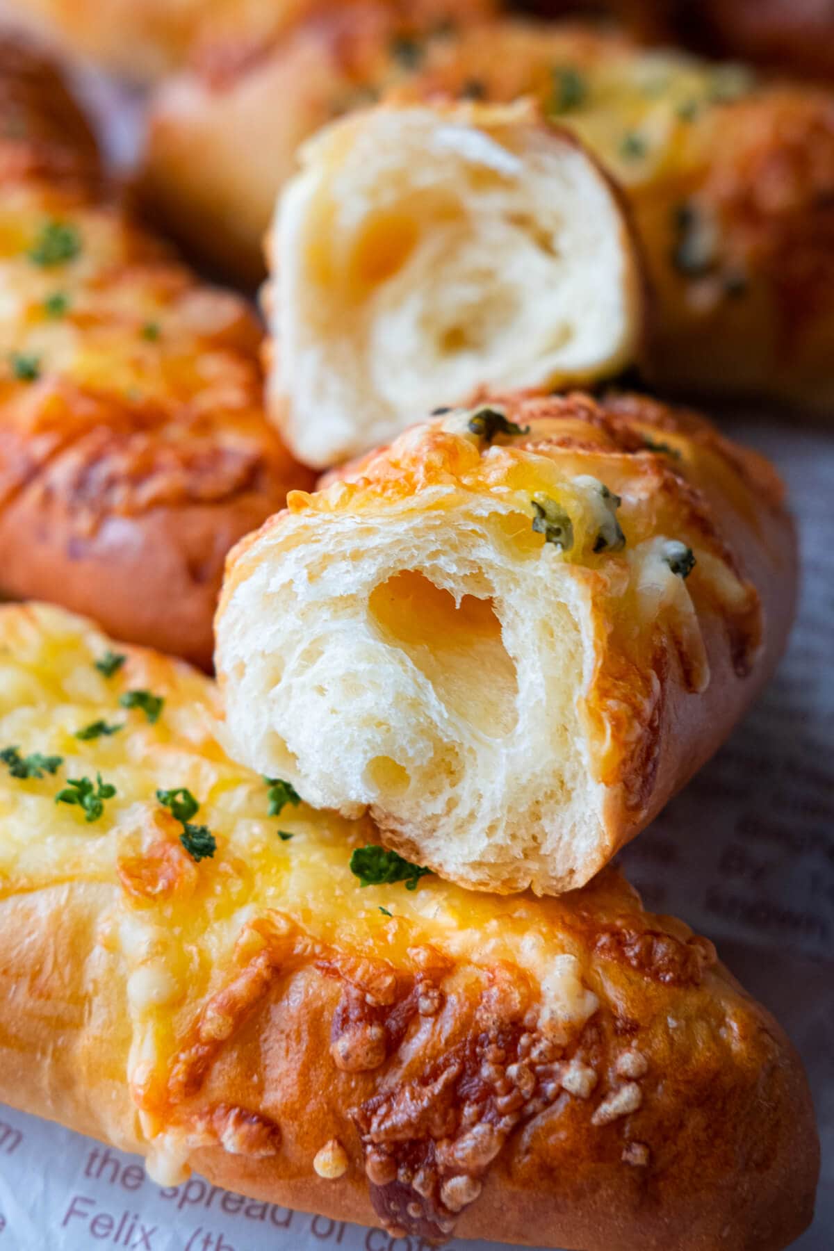 Soft and fluffy cheese breadsticks. 