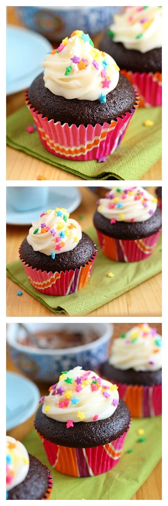 Chocolate Cupcakes and chocolate cupcakes reicpe. All kids love these chocolate cupcakes, especially with the ganache filling, frosting & sprinkles. | rasamalaysia.com