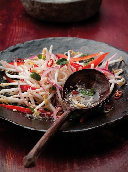 Easy and quick Asian coconut and chili kerabu salad served in a plate.