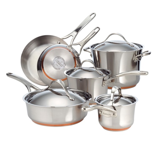 Anolon 10-piece Nouvelle Copper Stainless Steel Cookware Set.