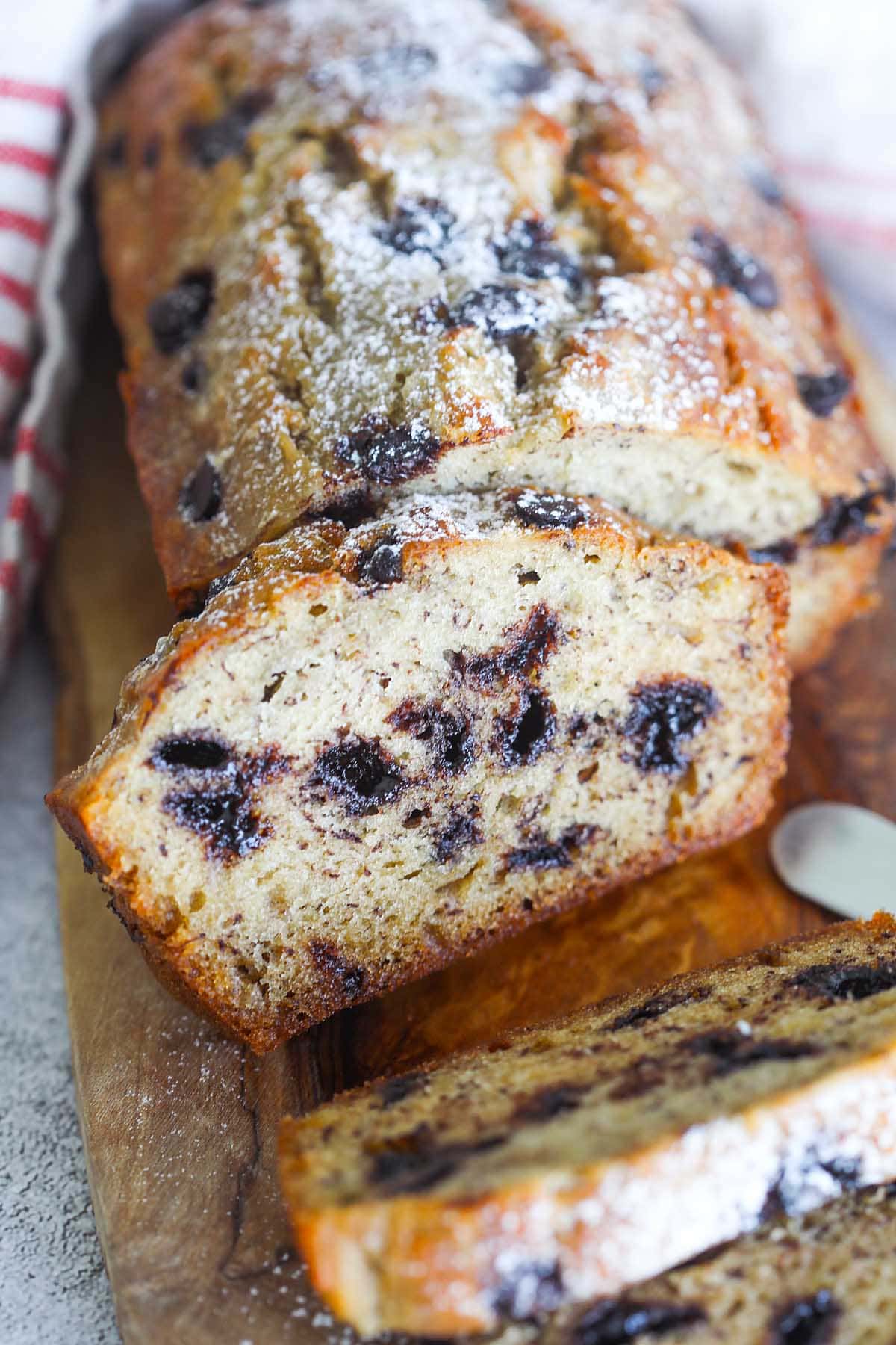Banana bread recipe with chocolate chips.