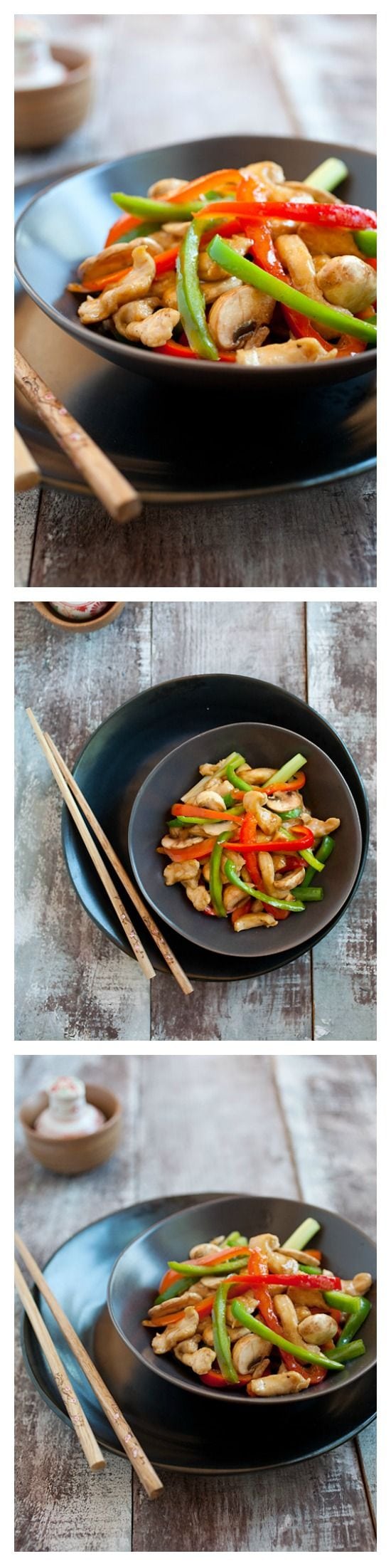 Bell Peppers Chicken Recipe. Quick, easy, and healthy chicken stir-fry with red and green bell peppers and a Chinese brown sauce. SUPER YUM! | rasamalaysia.com