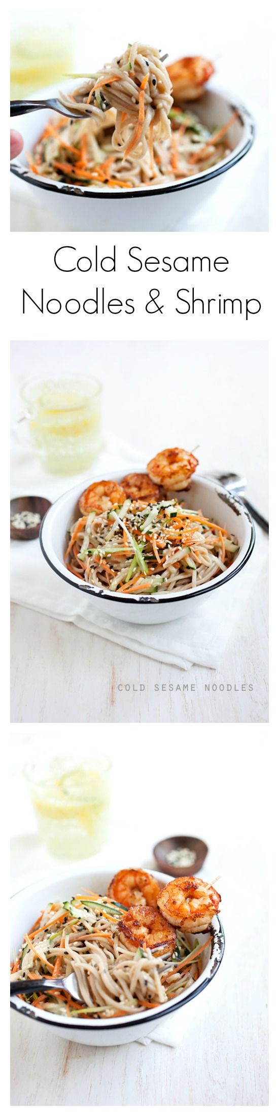 Cold Sesame Noodles & Shrimp. Simply meal that takes only 20 minutes to make. Healthy, refreshing and yummy | rasamalaysia.com