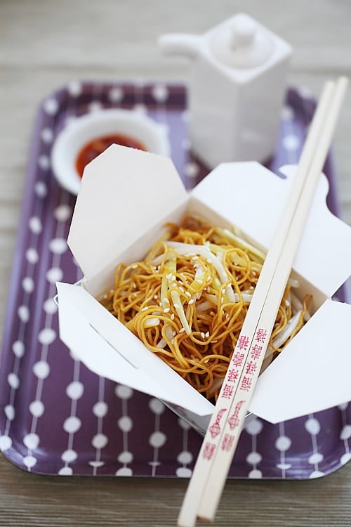 Delicious homemade Chinese chow mein stir fried with soy sauce better than takeout.