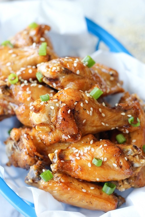 Easy and delicious homemade Korean soy fried chicken garnished with sesame seeds.