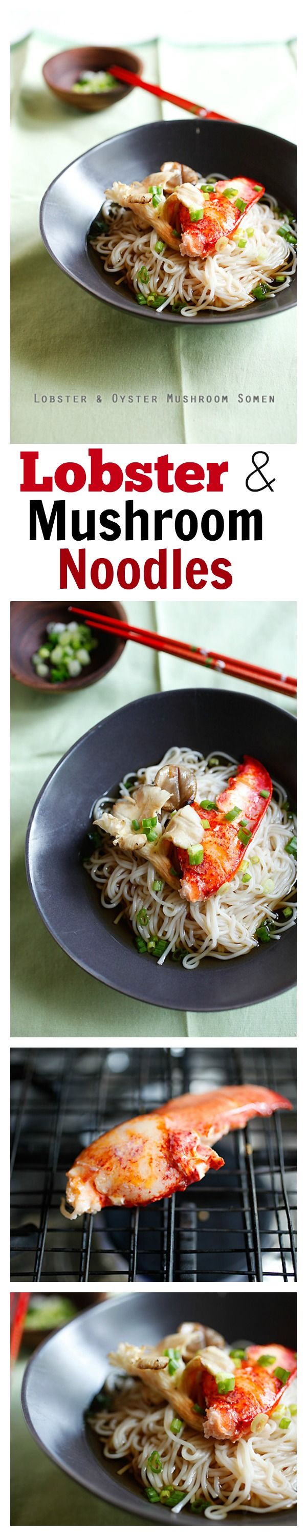 Lobster and Mushroom Noodles - easy & delicious Japanese noodles with mushroom and lobster. SLURP!!! | rasamalaysia.com