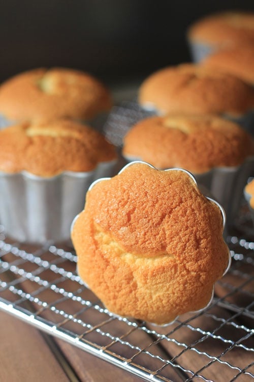 Easy and traditional Chinese mini egg sponge cakes in aluminium cake molder.