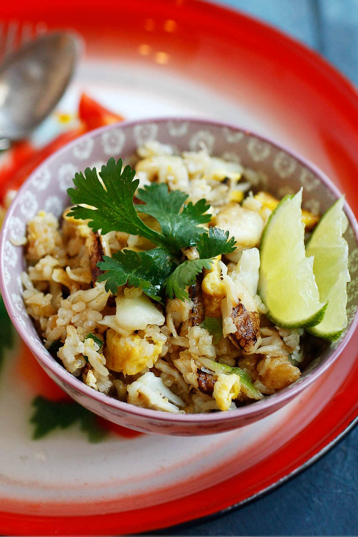 Crab fried rice made with steamed rice, eggs, and crab meat.