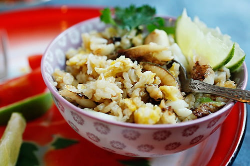 Asian homemade skillet Thai crab fried rice, ready to serve.