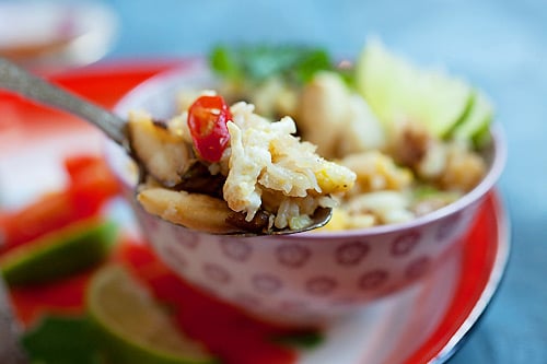 Quick and easy thai crab fried rice, with a spoon.