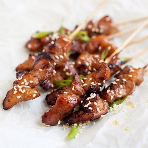 Honey Sesame Chicken Skewers (Grilled) - Rasa Malaysia